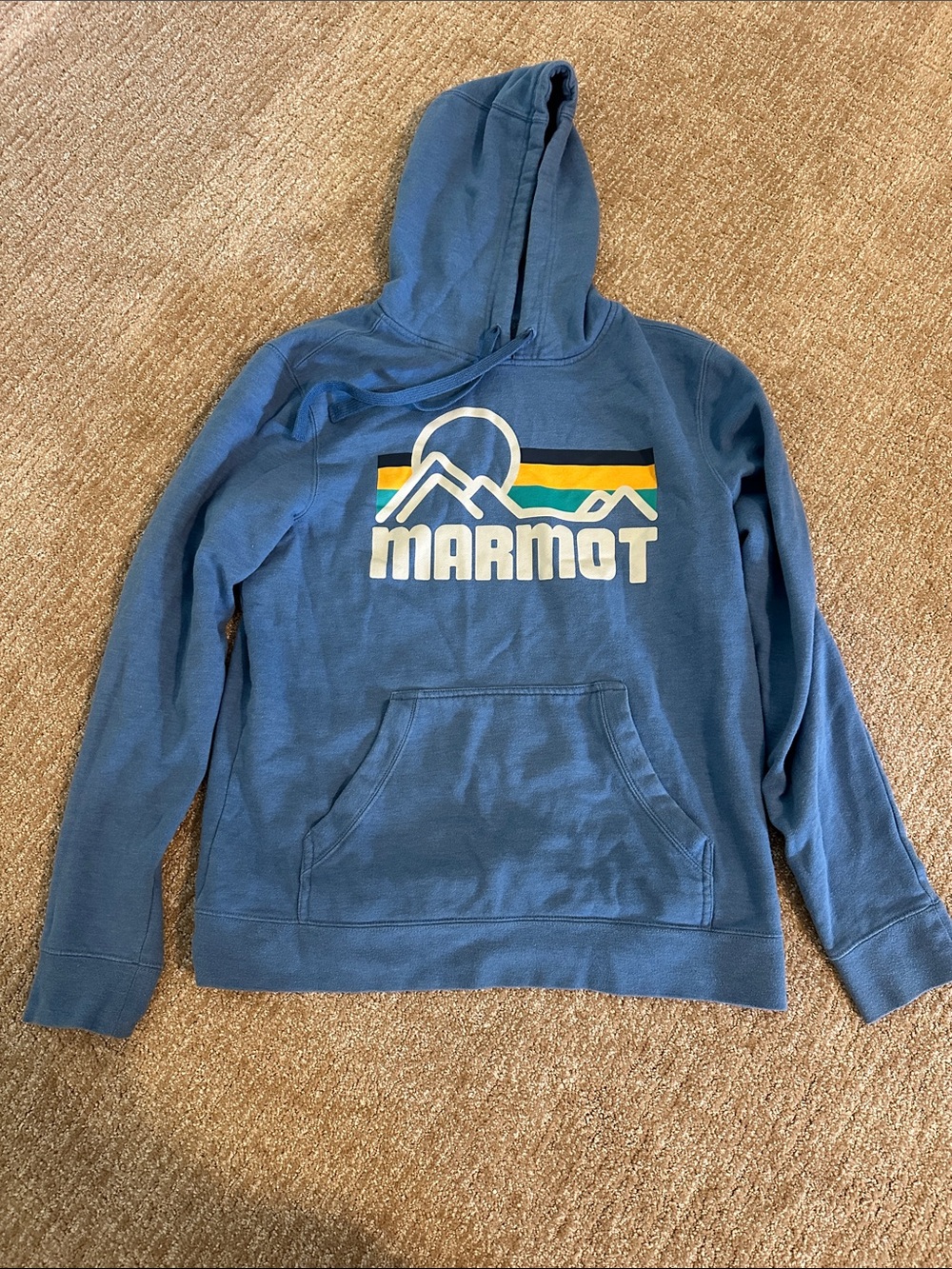 Marmot Men's Slate Blue Hoodie with Striped Mountain Logo